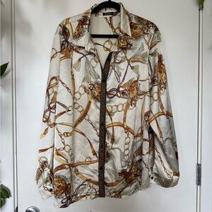 Boohoo White and Brown Chain Print Button Down Shirt